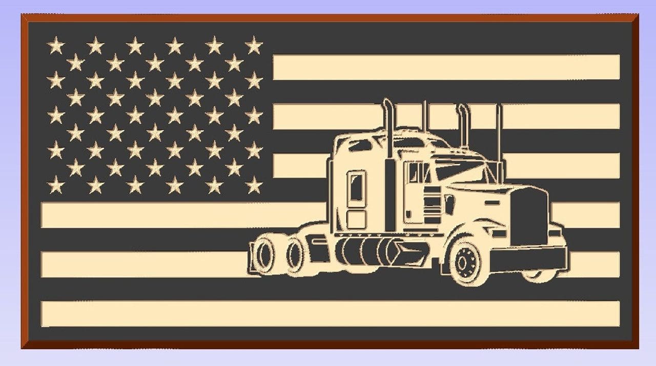 American flag and semi-truck illustration.