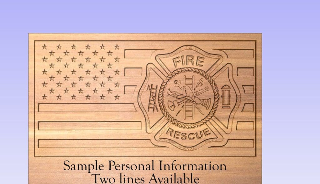 Wooden plaque with fire rescue emblem.