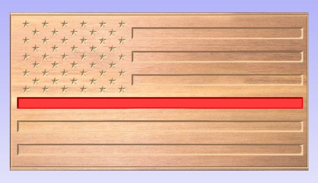 Wooden American flag with thin red line.
