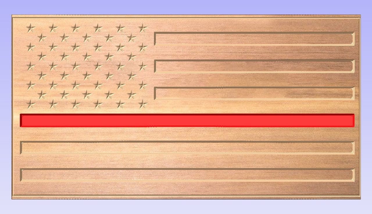Wooden American flag with thin red line.