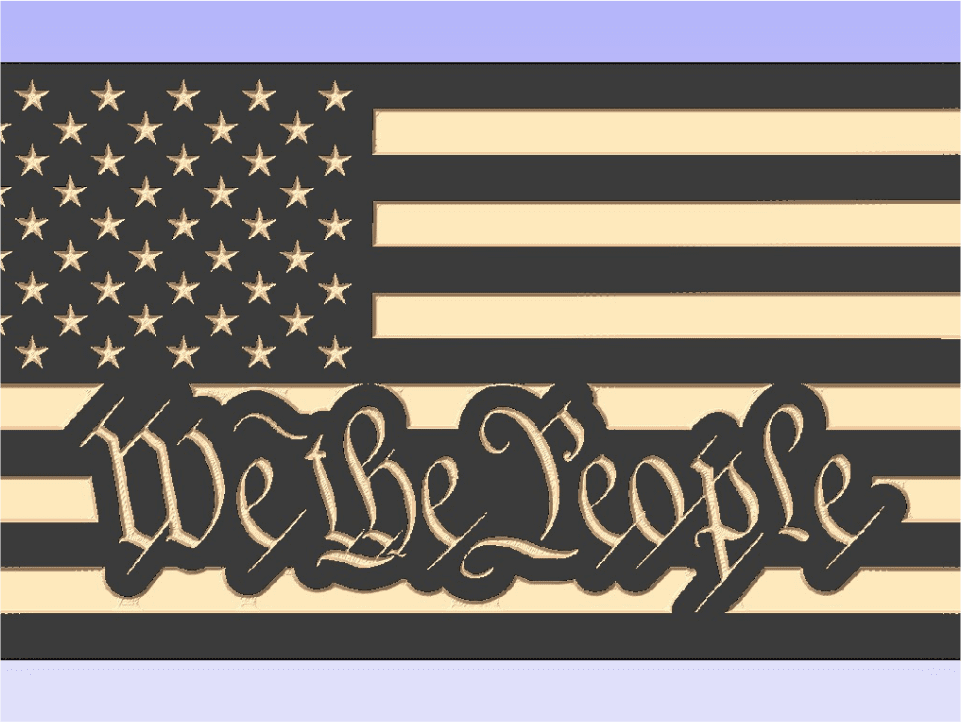Flag with "We the People" text.